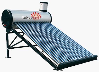 Vákuumcsöves nyomás nélküli napkollektor, ejtőtartályos napkollektor rendszer 120 literes- Tokyo Solar vízmelegítő NO3-12