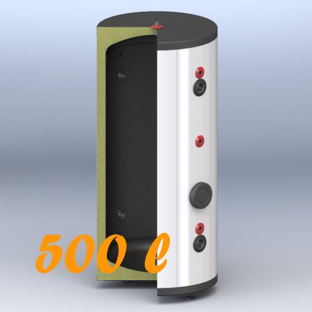 Puffertartály 500l, Tokyo Solar, hőcserélő nélküli, 750mm átmérő, álló kivitel, fűtési rendszerekhez
